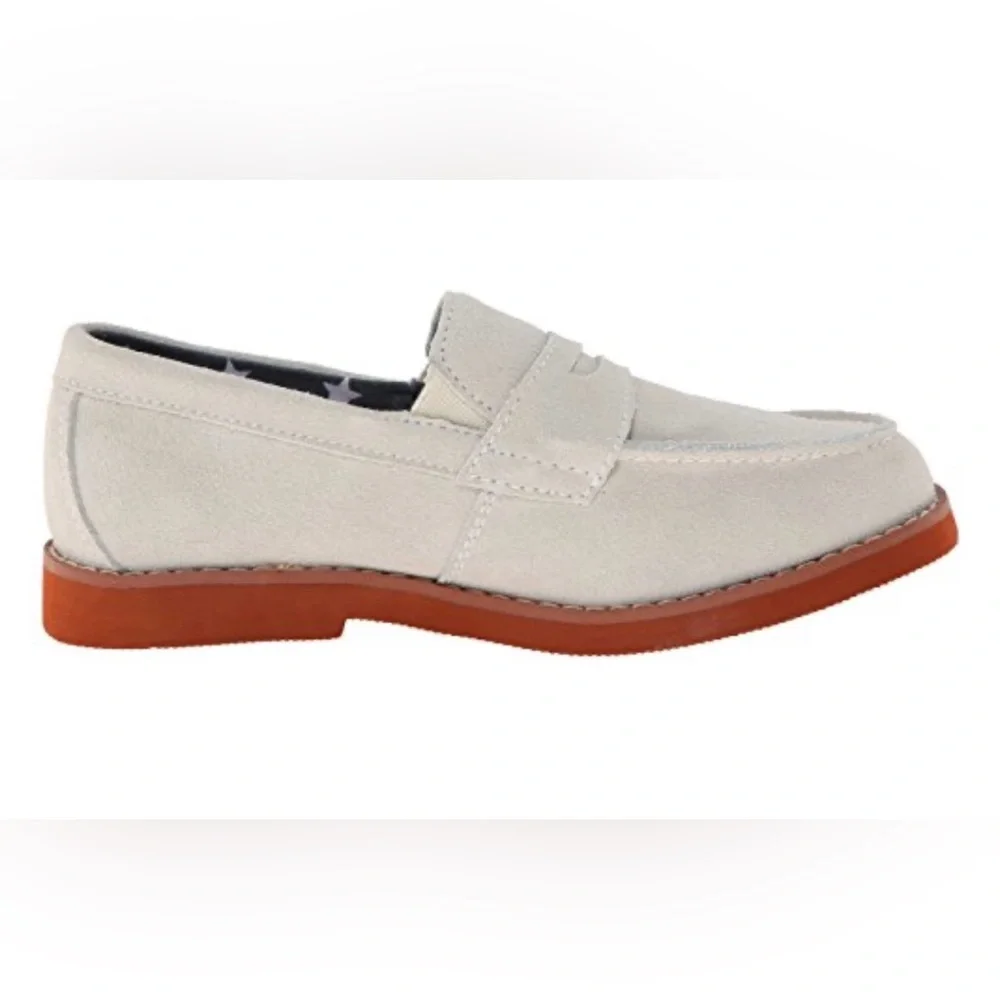 Florsheim Kids Rodeo Jr White Suede Penny Loafers Size 4M Grandmillennial New